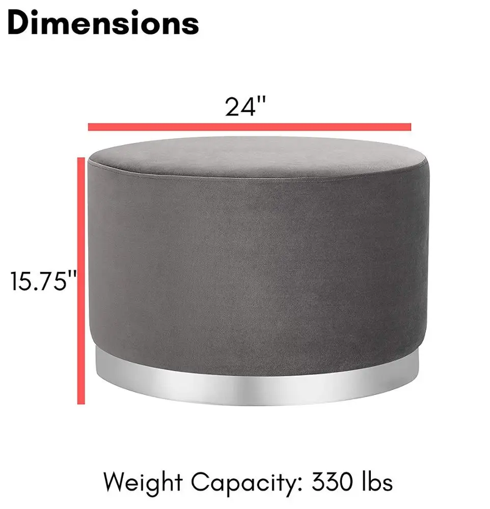 Laynsino Home furniture Velvet Fabric round stool Silver metal base Design Footstool