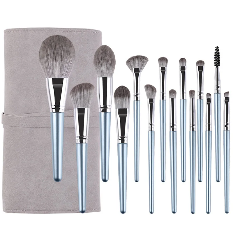 Makeup Accessories Private Label Cosmetic Tools 14pcs Glossy Silver Long Handle Luxury Crystle Powder Makeup Brush Set