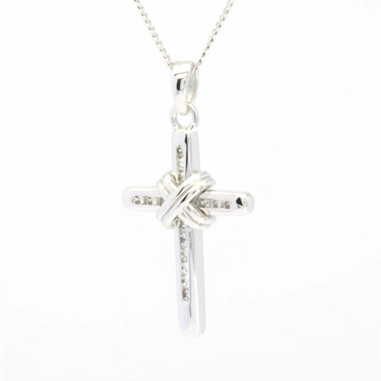 New Design 18K Real Gold Jewelry Wholesale White Gold Natural Diamond Catholic Christian Diamond Cross Necklace