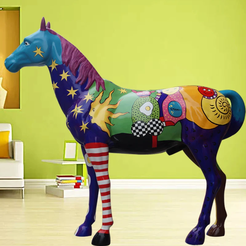 Большая полимерная статуя из стекловолокна в натуральную величину диких животных коровы лошади для торгового центра садового