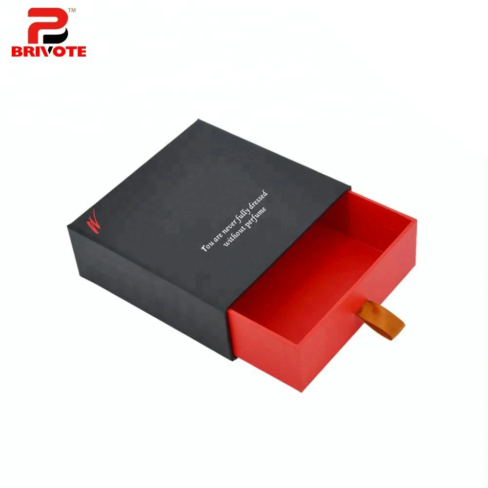 
Luxury black cosmetic custom packaging gold silver foil logo slide out open paper drawer box 