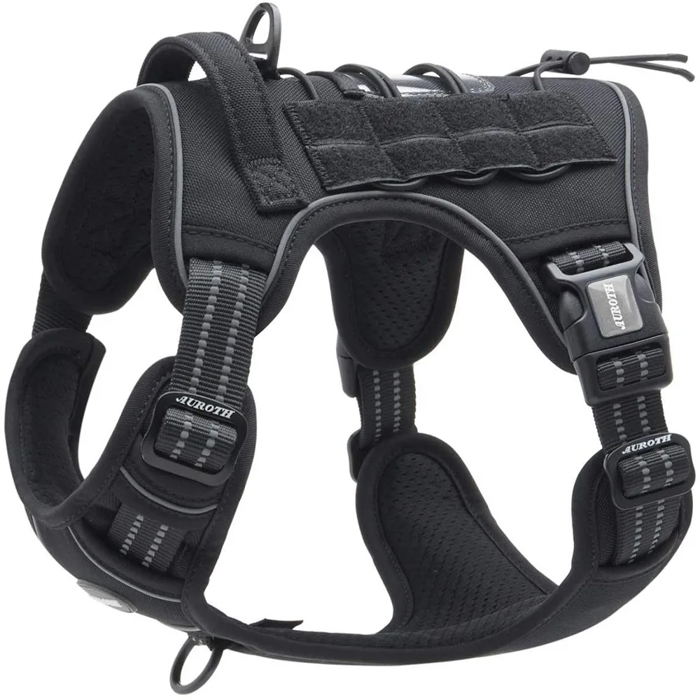 2022 Hot Sale Custom Black Tactical Soft Pet No Pull Adjustable Glow In The Dark Dog Harness