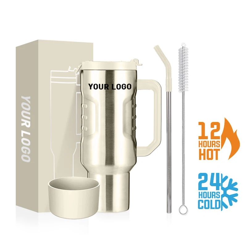 Large Capacity Camping Travel Beer Mug Stainless Steel Tumblers 40oz Tumbler with Straw and Handle