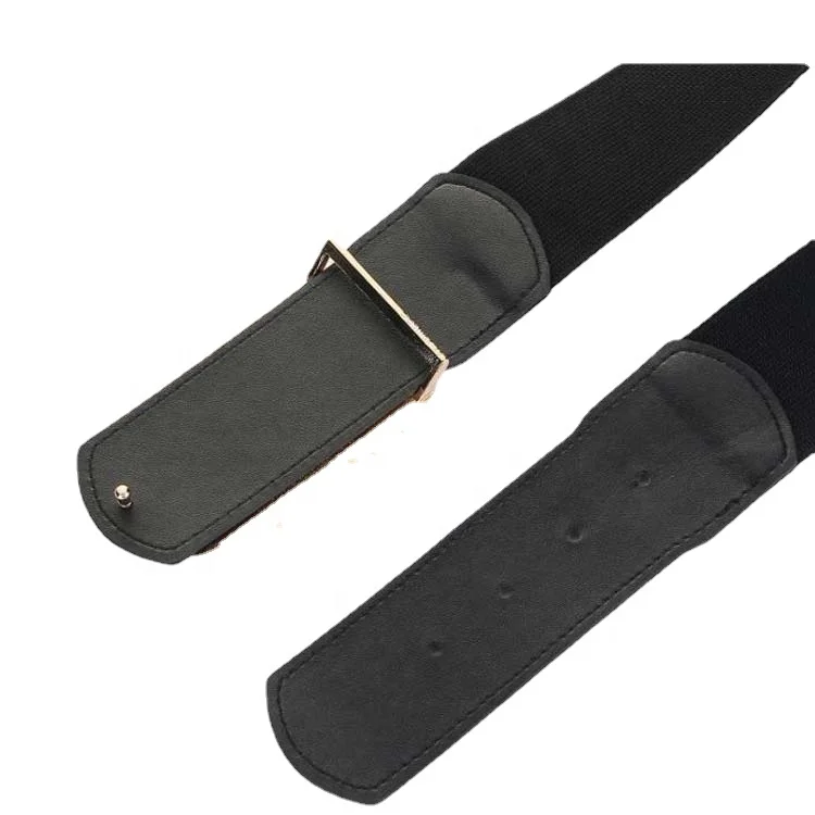 Custom Fashion Gold Double O-Ring Buckle Wide Stretch Elastic Leather Women Waist Belts