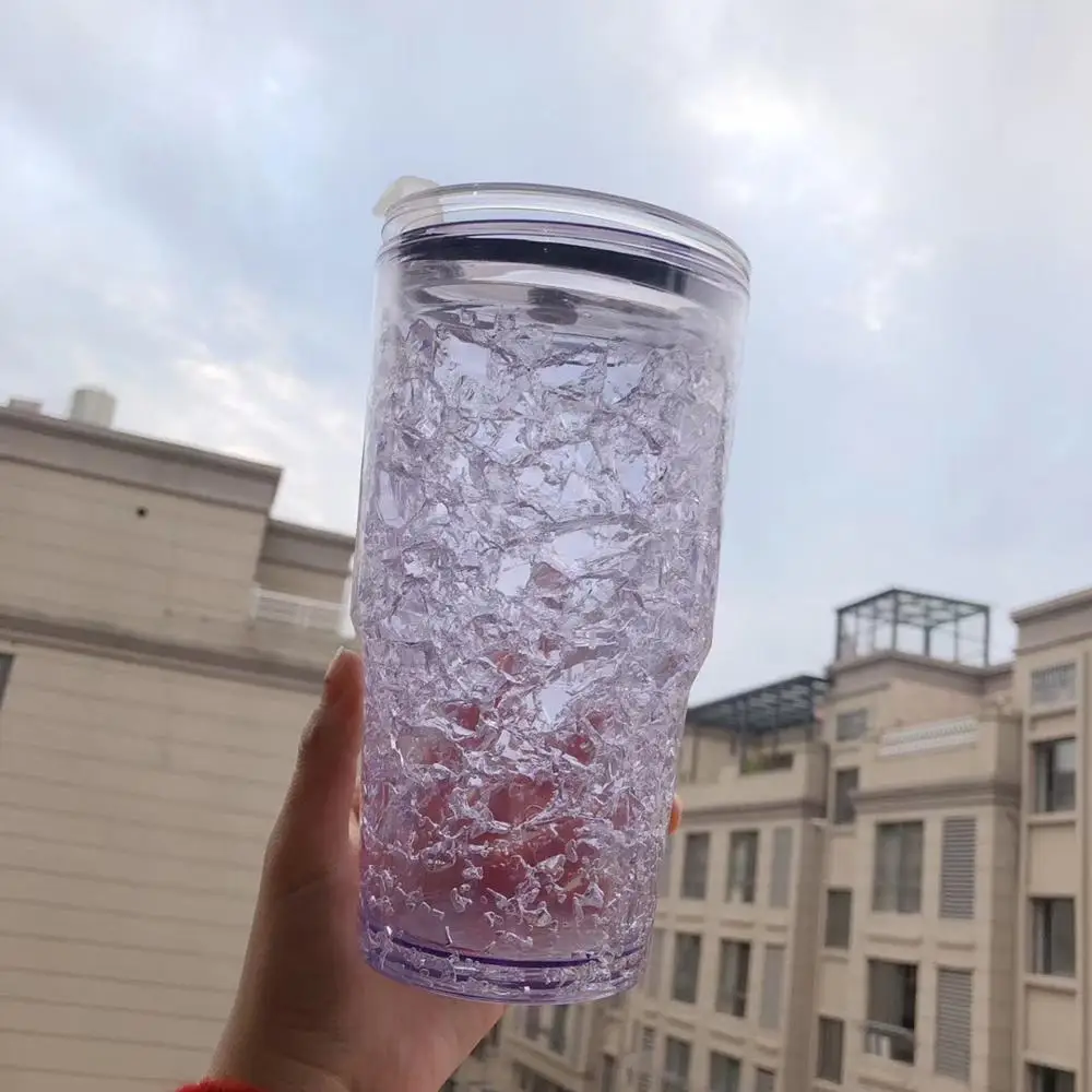 30oz BPA free Double Wall AS plastic Frosty frozen Freezer Ice Cooling Gel Beer Mug Tumbler with lid and straw