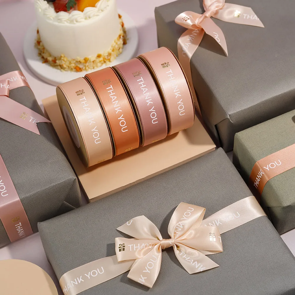 Recycle Hot Sell 3D customized printed valentines day ribbon with logo custom gold logo on pink satin ribbons gift wrapping
