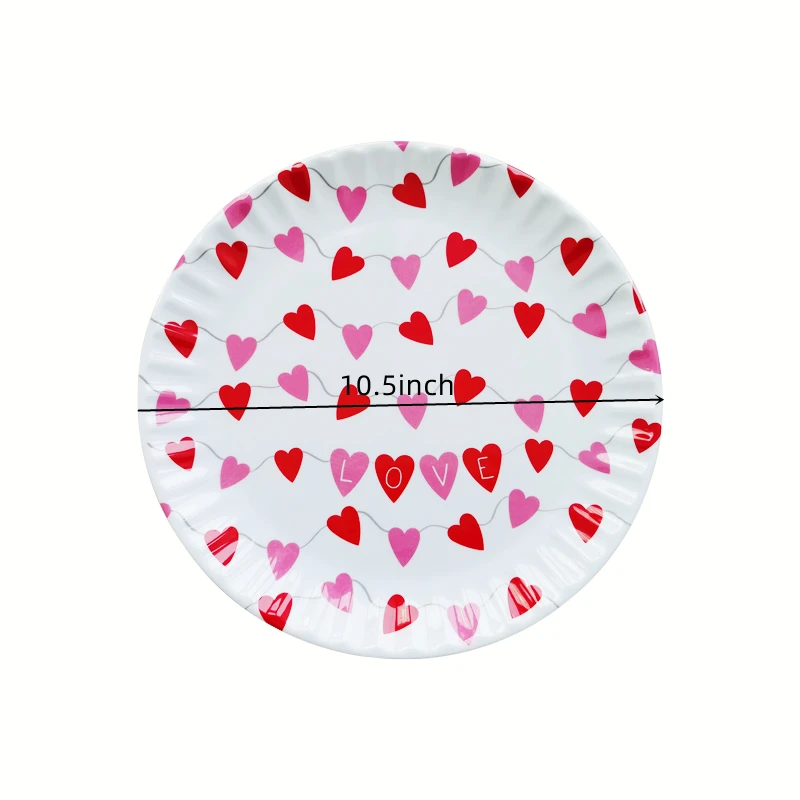 Reusable and Indoor Outdoor Use Valentines Day  Heart Pattern 10.5 Inch Melamine Dinnerware Party Paper Plate