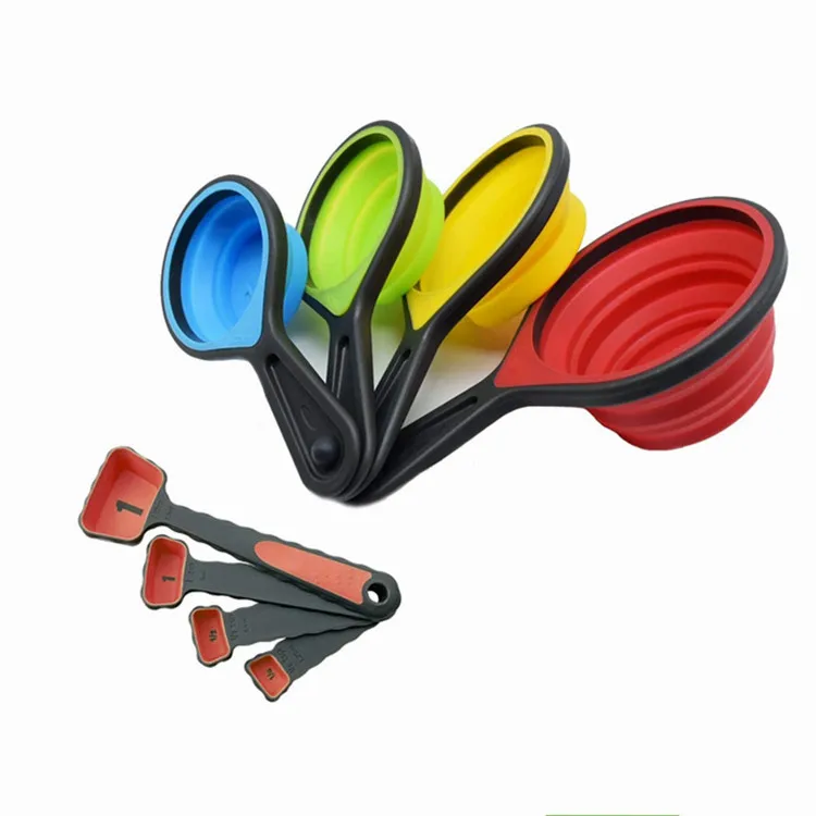 New Home Kitchen 8 Pack Collapsible Silicone Measuring Cups and Spoons Set