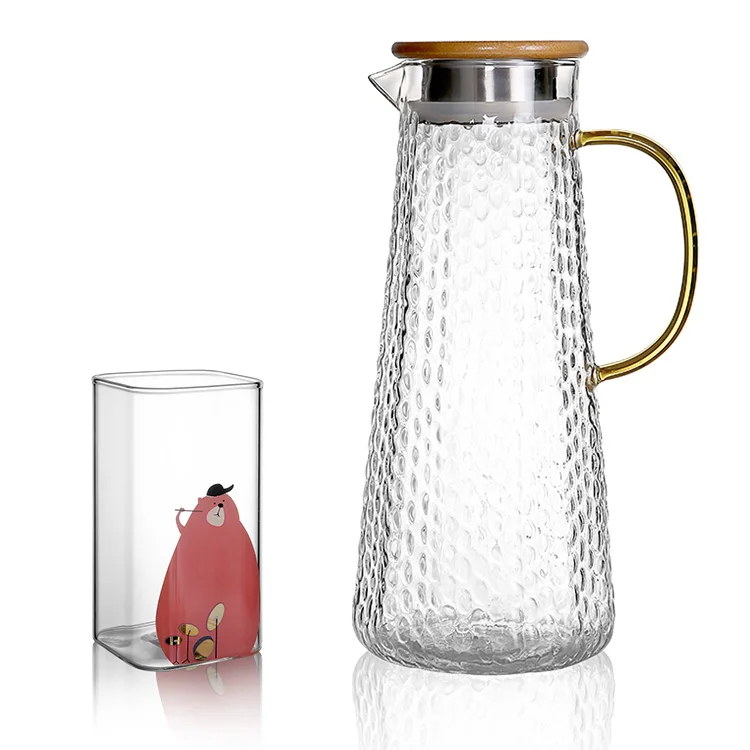 AIHPO3 Hot New 2023 Wholesale Borosilicate  Tall Glass Pitcher Ice Tes Carafe Cold Water Jug with Lid for Hot Cold Beverages