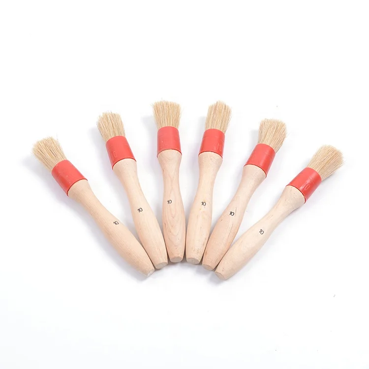 Professional Chalk Paint Plastic ring Paste round Brush with plastic ferrule  with Natural White Bristle and Wooden handle brush