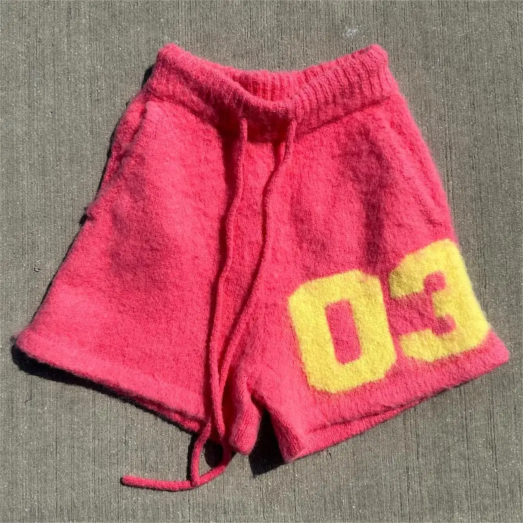 Custom Mohair Shorts Pants Print Oversized  Drawstring Streetwear Fluffy Fuzzy Kinit Mohair Shorts for Men