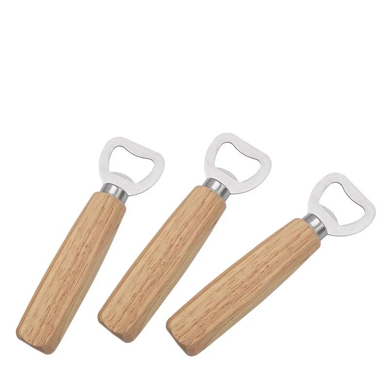 Customized Stainless Steel Bottle Opener Keychain Wooden Beer and Jar Opener with Key Handle for Household Kitchenware