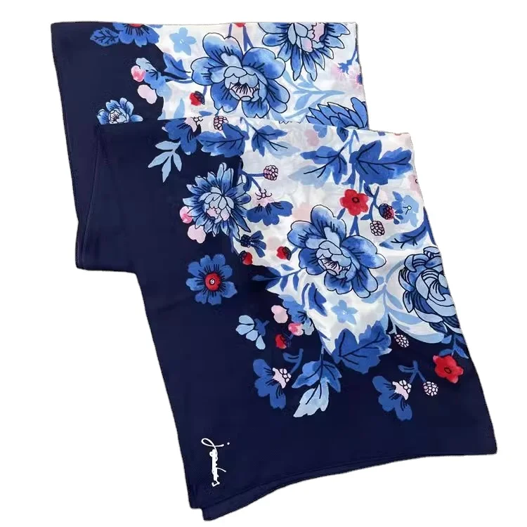 custom flowers design printed silk tencel blend fabric scarf stole shawl for women