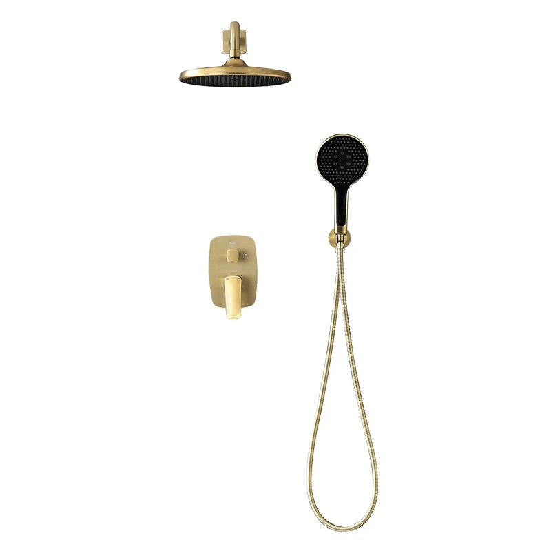 Gold Concealed Shower System Bathroom Shower Faucet Set Embedded Cartridge Faucet Rainfall Shower Mixer Crane Grey Chrome