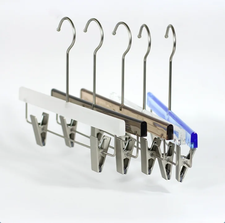Free logo Eco-friendly acrylic Jeans Skirt Pants clear Hangers with with Gold Clips