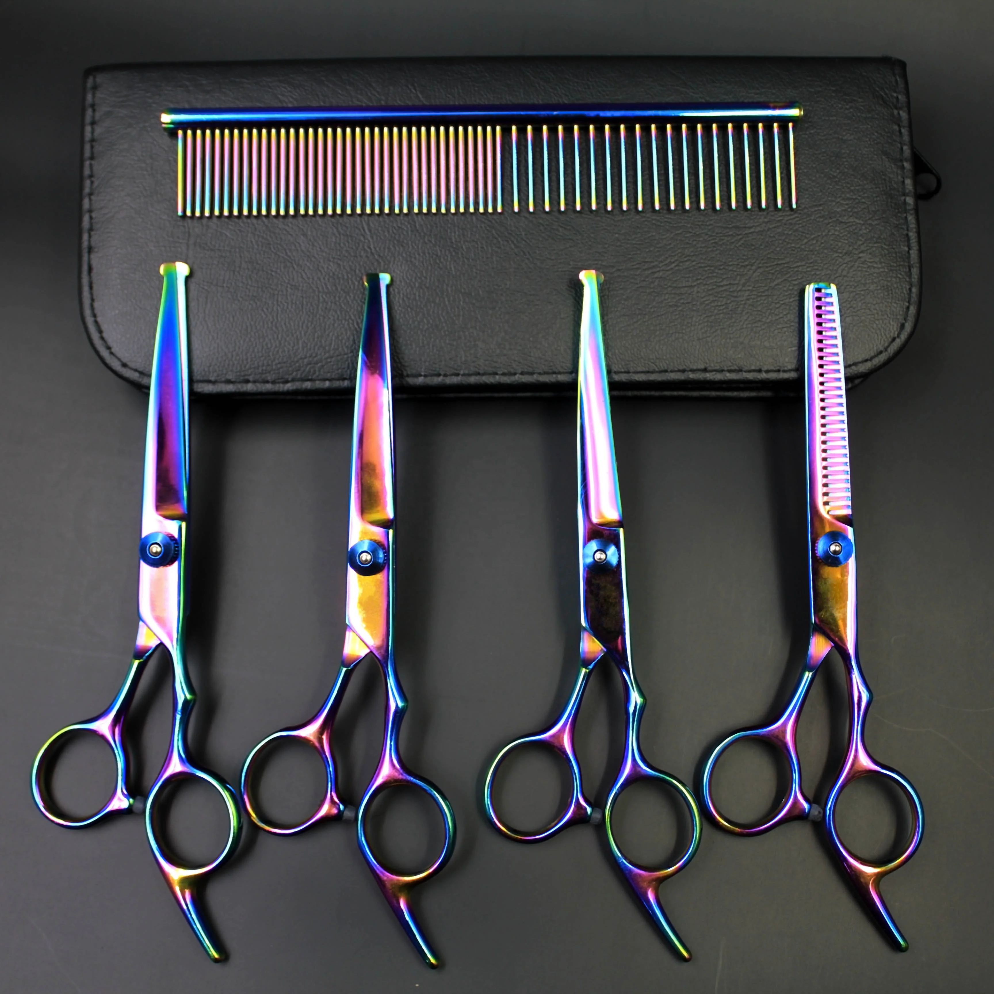 7 Inch Stainless Steel Shears Straight Thinning Curved  Pet Dog And Cat Grooming  Scissors Set