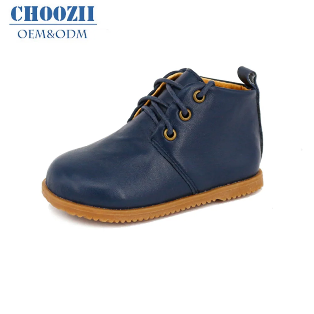 OEM Guangzhou Manufacturer Genuine Leather Navy Baby Boots Shoes with Hard Sole