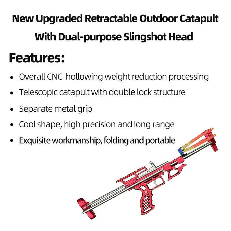 Full set new upgraded retractable outdoor catapult with dual-purpose slingshot head
