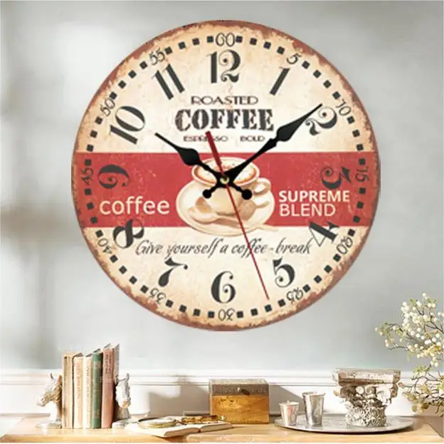 Customize Personalized Italian Farmhouse Rustic Clock silent non ticking round Wood Decor Wall Clock Hanging for living room