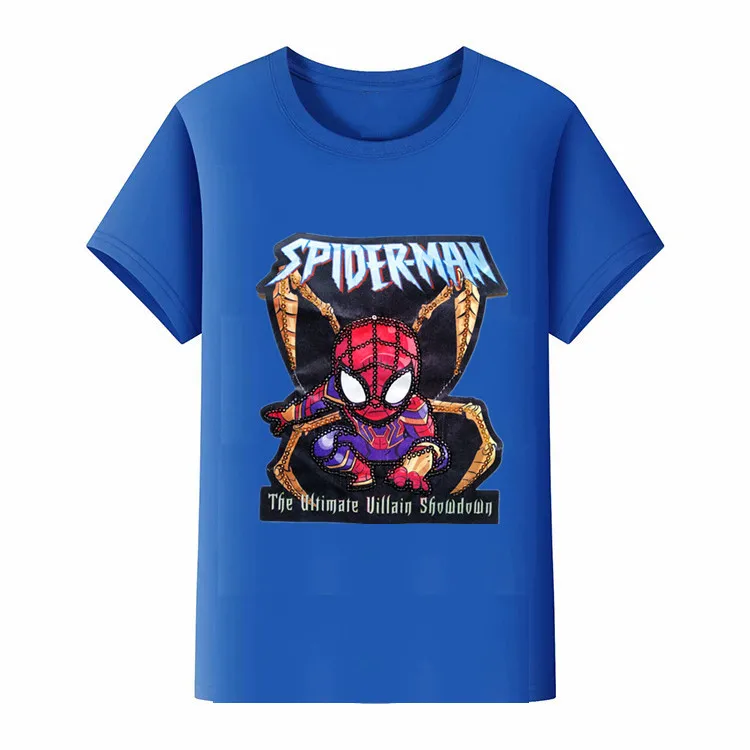 Summer Cartoon Print Color Sequined Light LED Boy Spiderman T-shirt Cotton Short-Sleeved Top kids Boys Tshirts