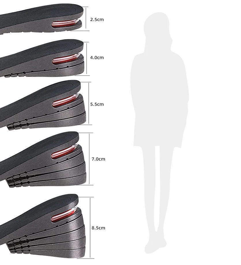 2022 New Arrives for women and man tailor able PVC material  increase 5.5 CM  three  layer height insole