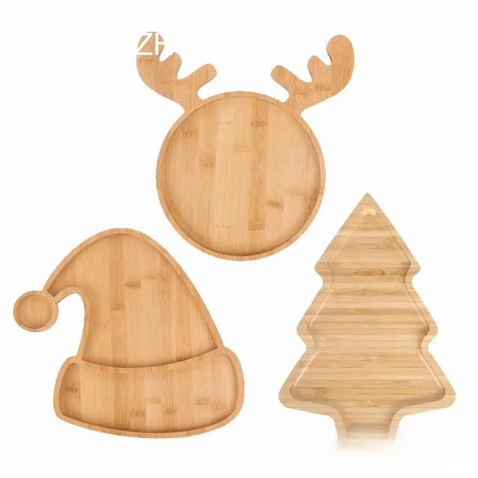 Custom bamboo cartoon tray Christmas presents Reindeer Christmas tree Santa hat tray fruit bowl