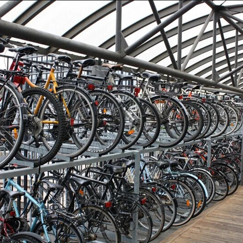 Outdoor gas pneumatic assisted hot dip galvanized double decker stack 2 two tier bicycle parking storage facilities rack