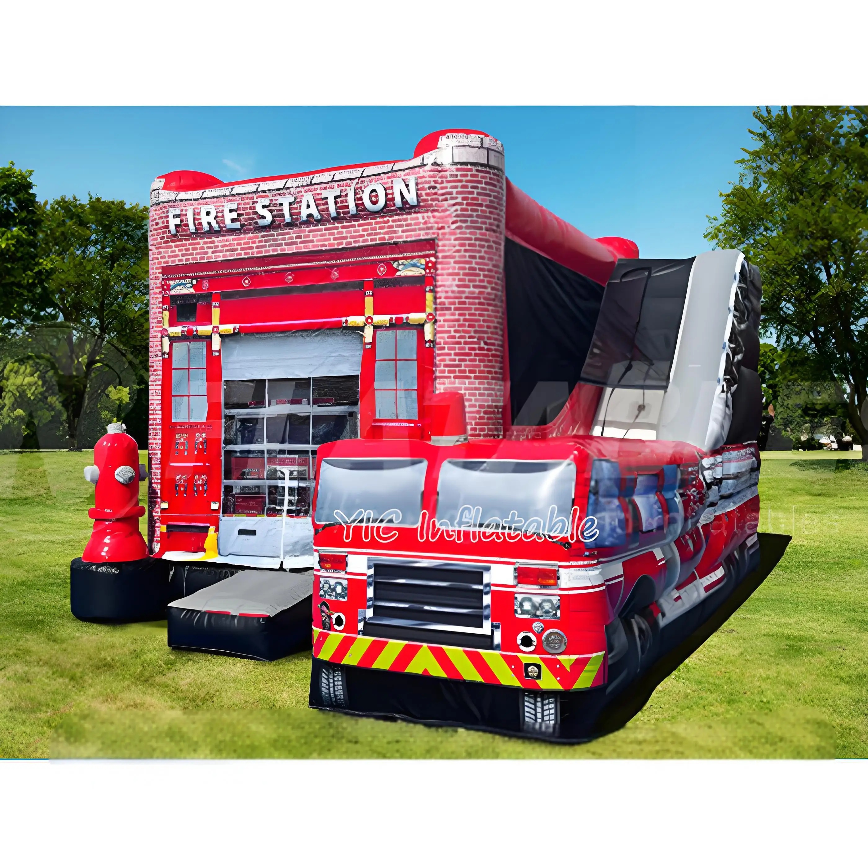 Fire Station Kids Jumping Trampoline Combo Brincolin Con Resbaladilla Bouncer Slide Inflatable Car Bounce House With Slide