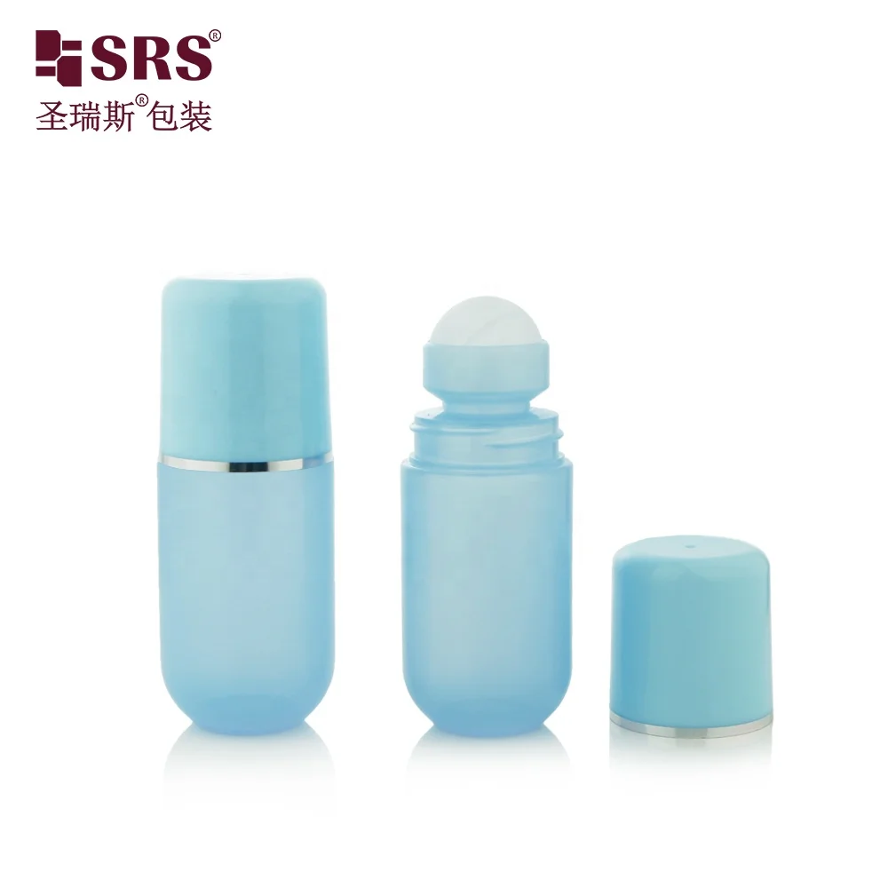 RPPA-50ml Empty Wholesale PP PCR Plastic Deodorant Liquid Packaging Round Bottom With Blue Silver Ring Cap Manufacture