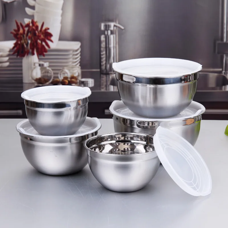 Stainless Steel Salad Dough Basin Mixing Bowl With Lid Fruit Vegetable Bowls Egg Beater Tableware Food Container Kitchen Utensil