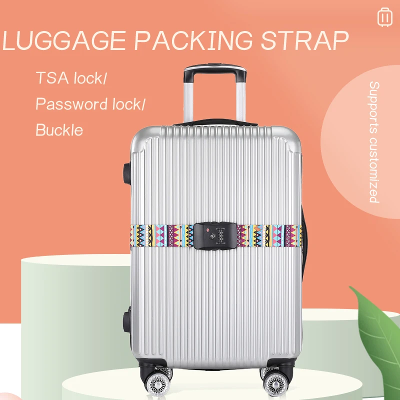Custom sublimation printed adjustable polyester travel suitcase tsa luggage strap