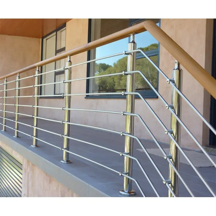 ACE Hot Terrace Railing Balcony Outdoor Stainless Steel Tube Staircase Railing Balustrades Tube Railing with Wood Handrail