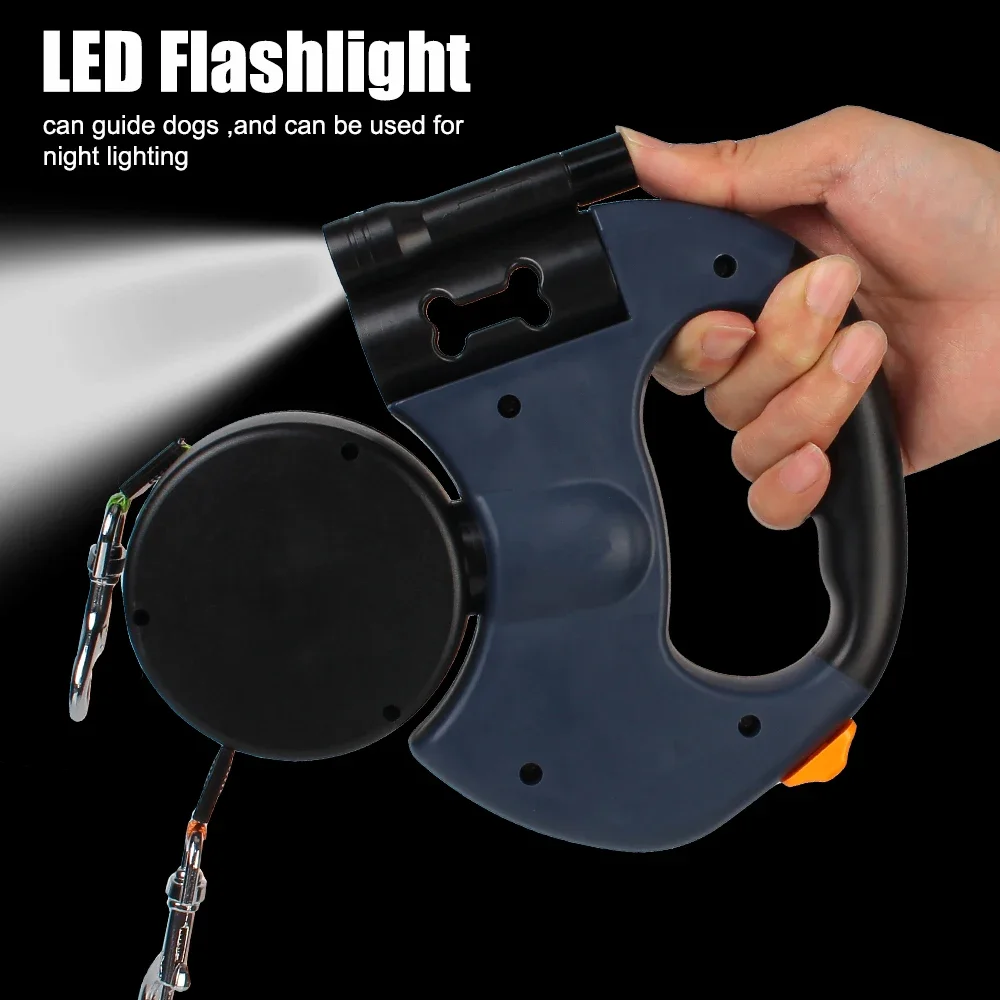 Multi Function 4 In 1 Dog Leash Retractable Double Dog Reflective Leash Heavy Duty Walking Rope Pet Leash With Flashlight