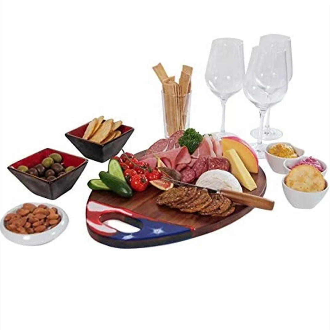 Wholesale cheap professional multi-function rectangle thick acacia wooden cheese cutting boards with handle