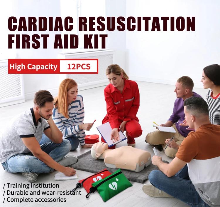 Customized AED Rescue CPR First Aid Prep Student Kit For Fast Response Breathig Red And Green Nylon Bag