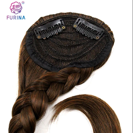 Light brown hairpiece brazilian clip in hair extension Beautiful side part soft synthetic braid for bride