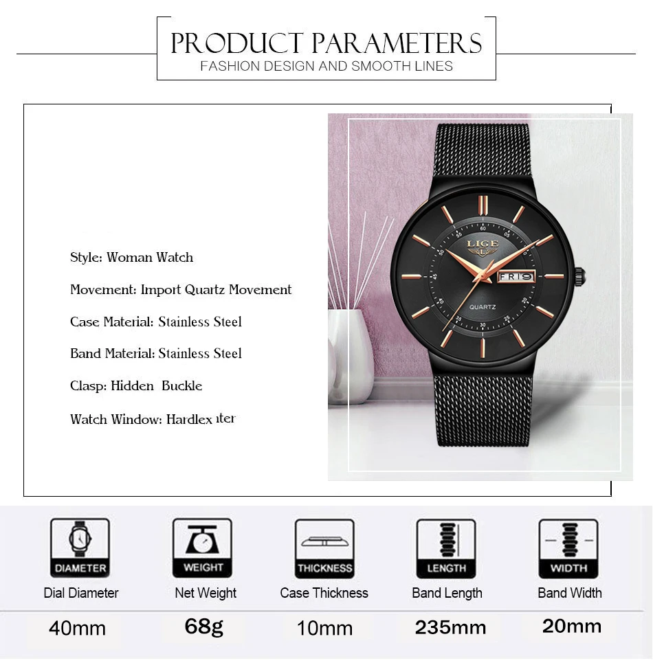 Lige 9949 Casual Mens Quartz Wristwatch Reloj Stainless Steel Calendar Luxury Men Watches Waterproof