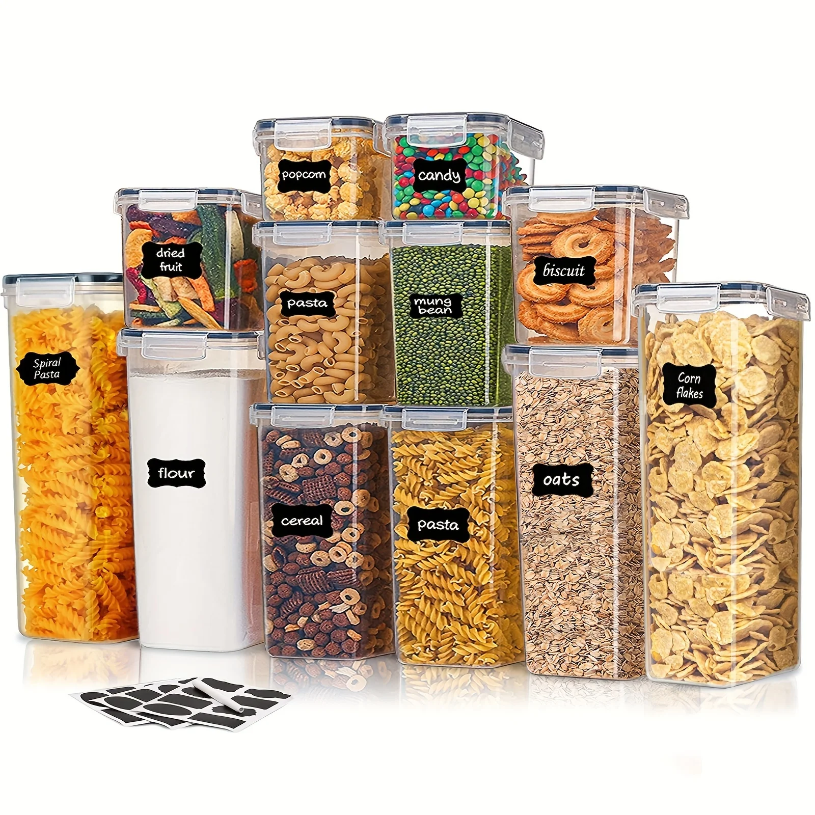 12Pcs Set BPA-Free Plastic Cereal Container Dispenser Airtight Watertight Cereal Keeper Dry Food Storage Container Box