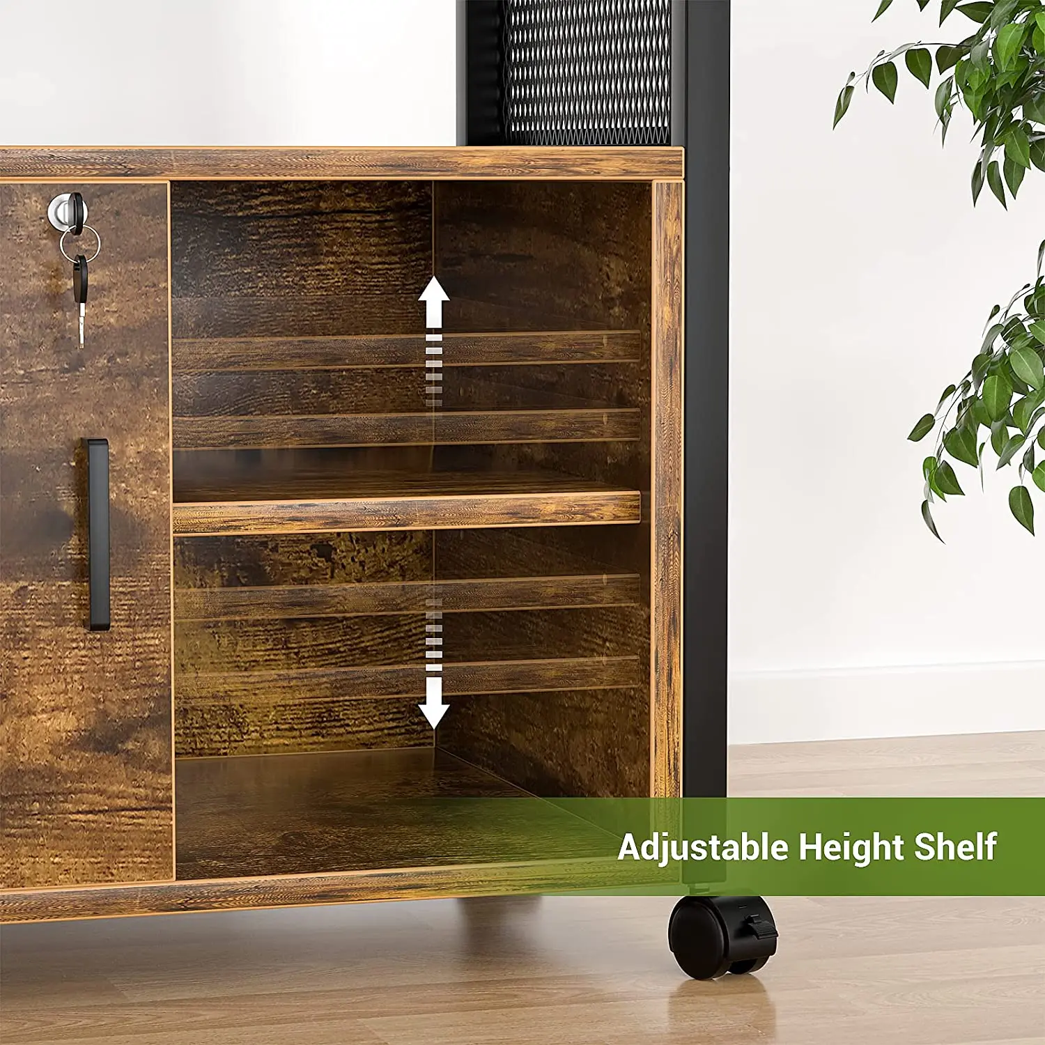 Wheel Side Iron Frame Mobile Office Printer Stand With Door Lockable Rolling Filing Cabinet