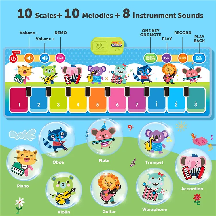 
2021 new music mat Kids Piano Mat with 90+ Sounds Musical Play Mat for Baby Toddlers 