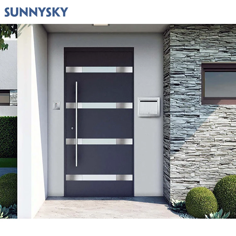 Sunnysky Exterior House Modern Glass Inserted Main Entrance Front Door Designs