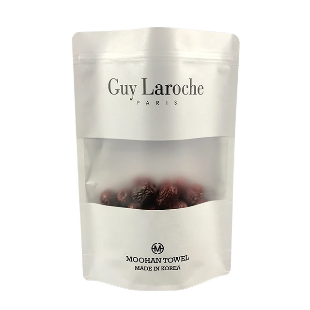 OEM Factory Price Custom Printed Logo Zip lock Food Sachet White Kraft Paper Stand Up Pouch Bag with Window