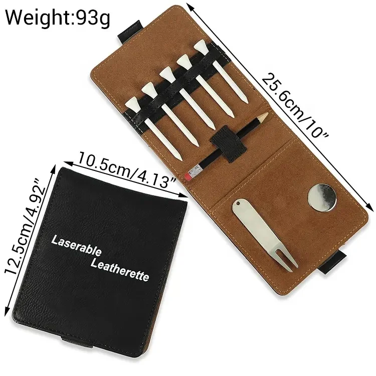 New Hot Selling Leatherette Magnetic Golf Ball Marker Scorecard Holder Golf Divot Tool Tee Holder Engraved Golf Accessories