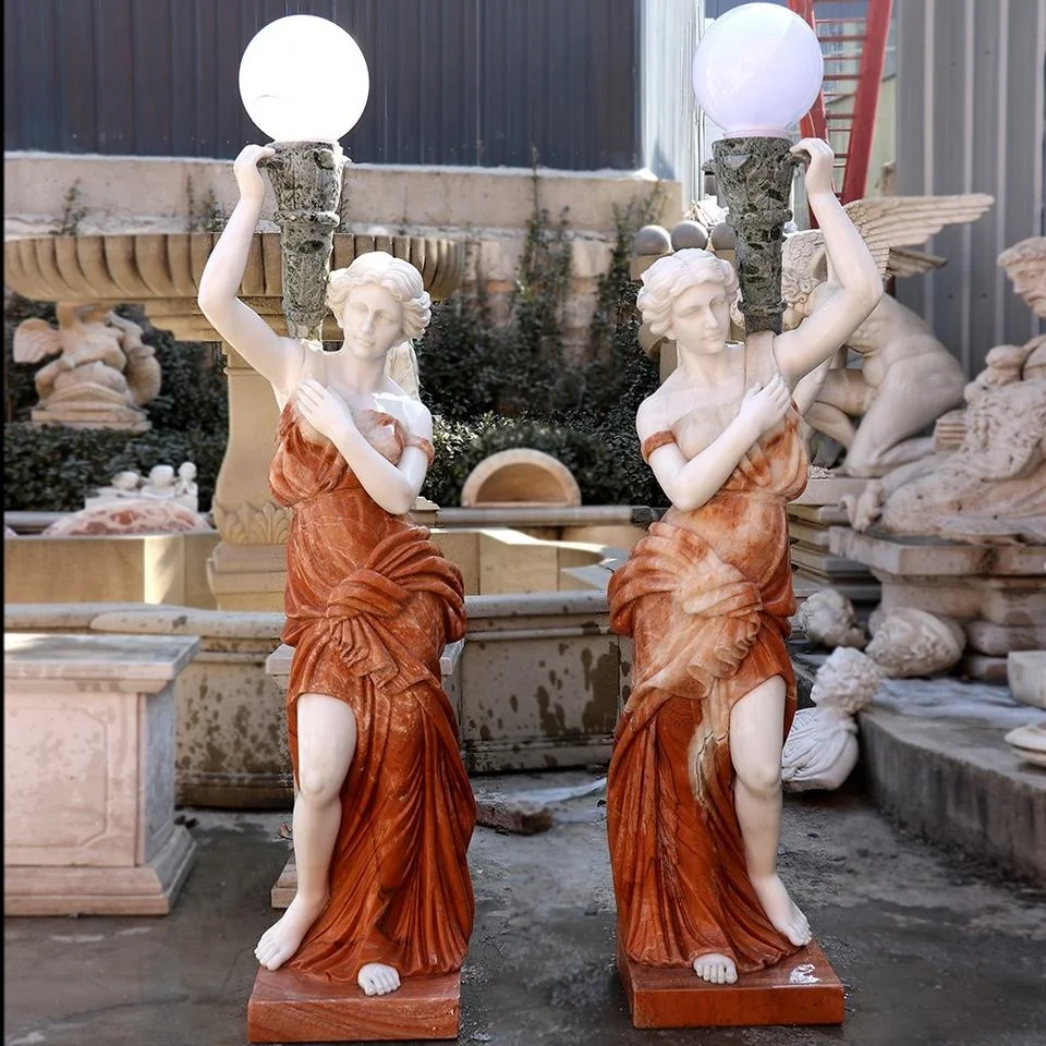 lifesize marble women lady light sculptures statue with lamp light on the head