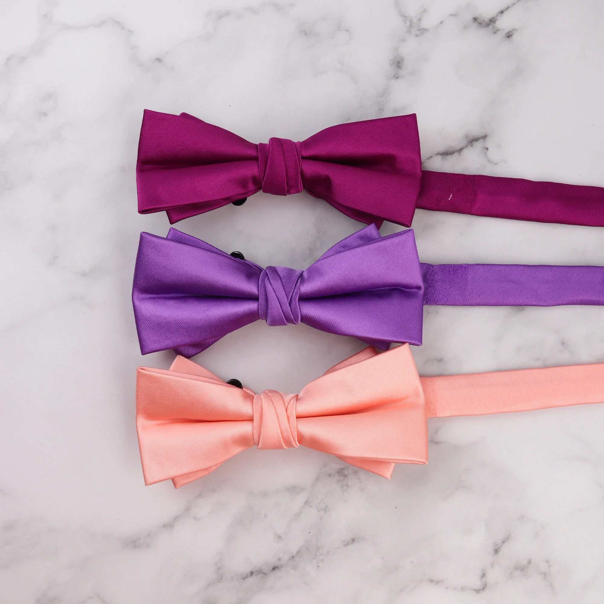 Personalized fashion business handmade bowties pink purple high quality cheap adjustable bow tie satin polyester bow yies