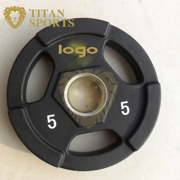 Free Weight Three Grips Urethane Bumper Plate PU  Polyurethane Tri Grip Weight Plate