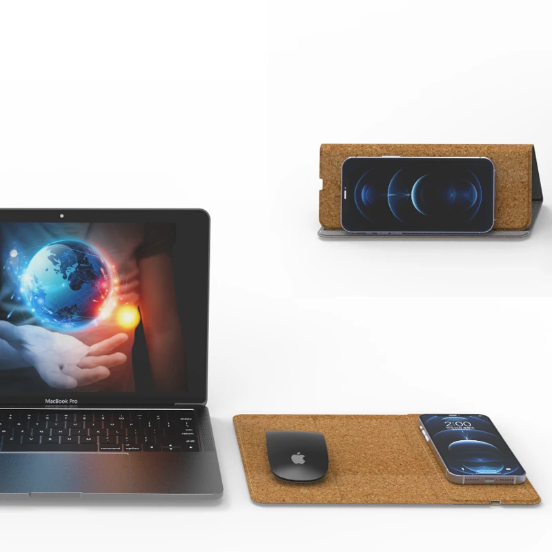 2022 Environmental Friendly Cork Flat Clicker Mouse Pad With Wireless Charger Technology Giveaways
