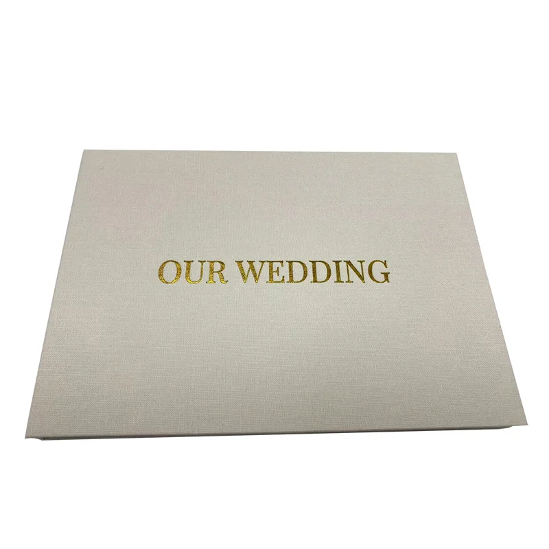 Electronic wedding favors memory book hard cover linen material with golden foil stamping