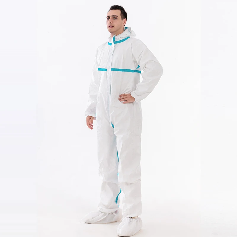 Disposable Coveralls Protective Breathable Hooded Suit with Elastic Cuffs, Ankles and Waist,Zip Front Opening