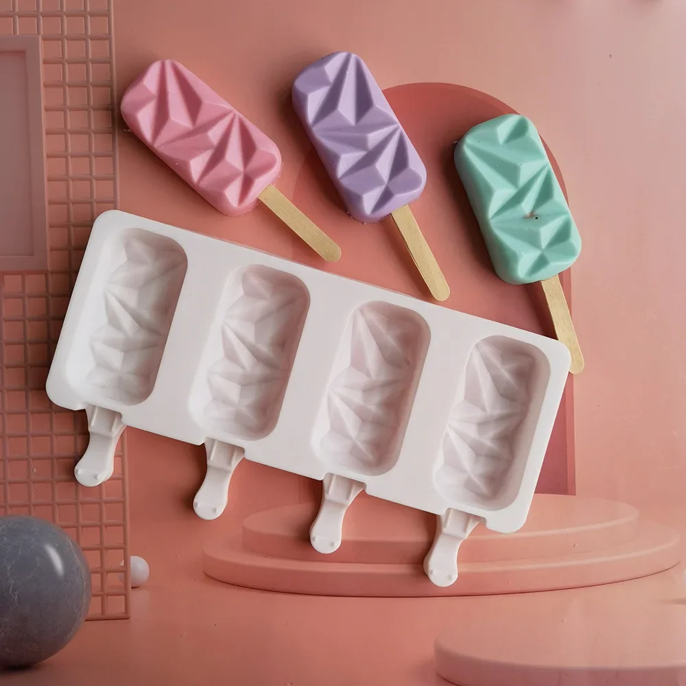 4 Cavity Diamond Large Ice Cream Mold Multiple Styles Cat Paw Chocolate Pastry Ice Cube Mould Kitchen Accessories